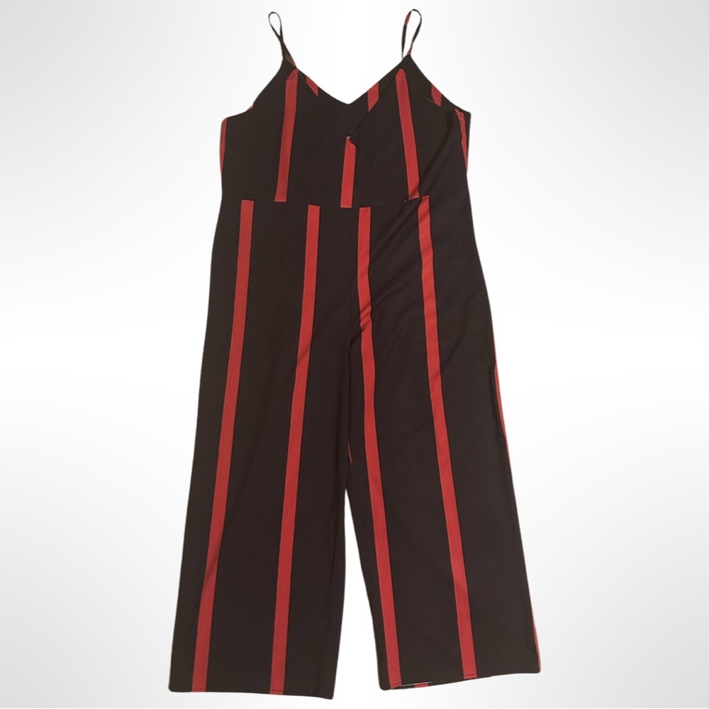 SHEIN Red & Black Striped Jumpsuit